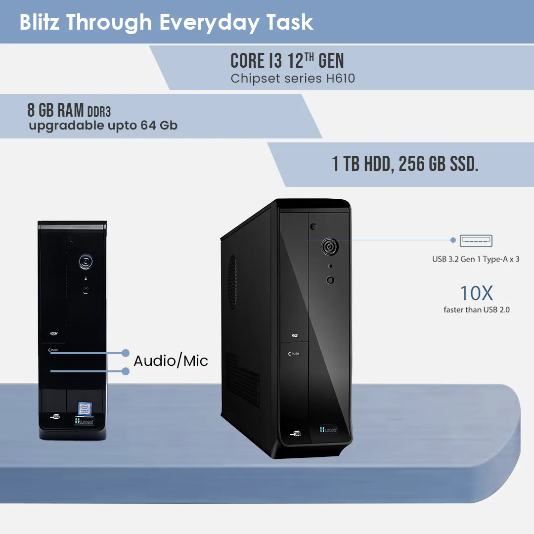 i3 Core 8GB RAM 12th Gen 256 SSD|1 TB HDD | H610 Motherboard Chipset | 21.5 Inch Screen | Desktop Set